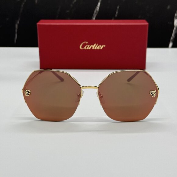 NEW CARTIER CT0332S 005 GOLD BROWN WOMEN SUNGLASSES CARTIER - Picture 2 of 15